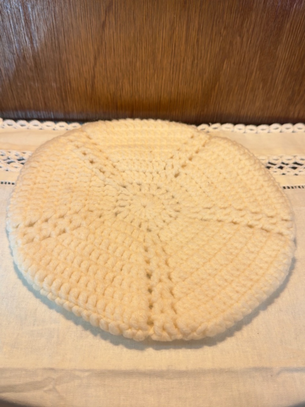 ✨ Vintage Hand-Crochet Cream Winter Beret / Tam ✨